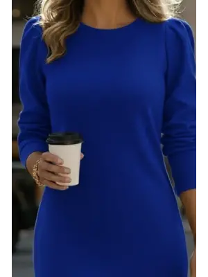 Kadın Uzun Kollu Bisiklet Yaka Iki Iplik Elbise