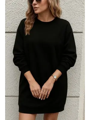 Kadın Uzun Kollu Bisiklet Yaka Iki Iplik Elbise