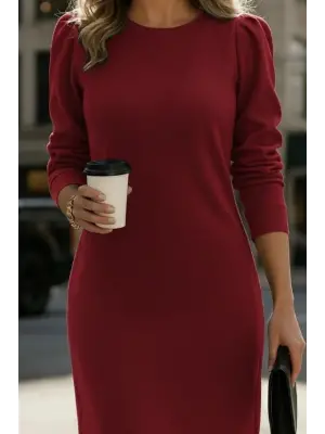 Kadın Uzun Kollu Bisiklet Yaka Iki Iplik Elbise