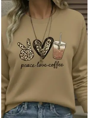 Kadın Uzun Kollu Bisiklet Yaka Kalp Desenli Viskon Iki Iplik Bluz