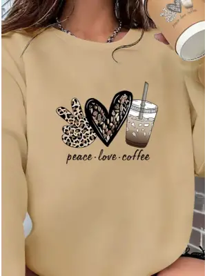 Kadın Uzun Kollu Bisiklet Yaka Kalp Desenli Viskon Iki Iplik Bluz