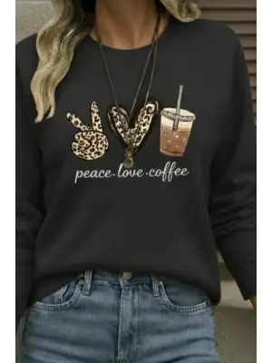 Kadın Uzun Kollu Bisiklet Yaka Kalp Desenli Viskon Iki Iplik Bluz