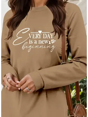 Kadın Uzun Kollu Bisiklet Yaka Kısa Viskon Iki Iplik Elbise