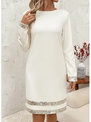 Kadın Uzun Kollu Bisiklet Yaka Mini Ithal Krep Elbise