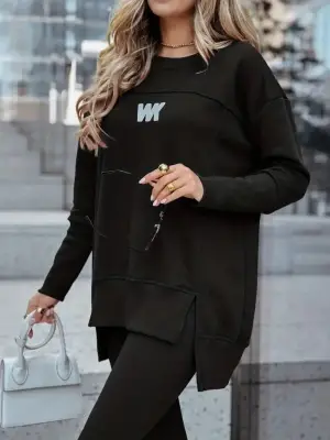 Şık Kadın Bisiklet Yaka İki Iplik Pantolon Takımı