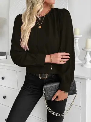 Kadın Pileli Bluz - Şık Uzun Kollu Krep