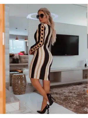 Kadın Uzun Kollu Bisiklet Yaka   Midi Boy Elbise