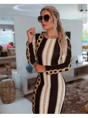 Kadın Uzun Kollu Bisiklet Yaka Scuba Midi Boy Elbise