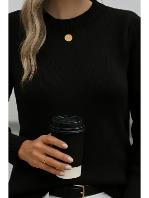 Kadın Uzun Kollu Bisiklet Yaka Triko Bluz