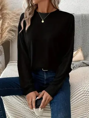 Kadın Uzun Kollu Bisiklet Yaka Viskon Bluz