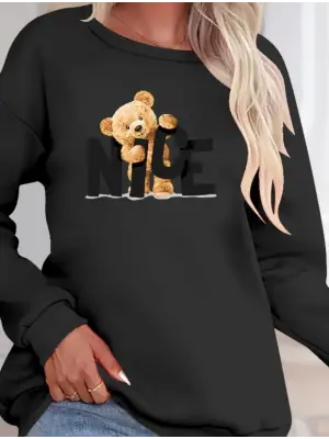 Uzun Kollu Bisiklet Yaka Kadın Bluz