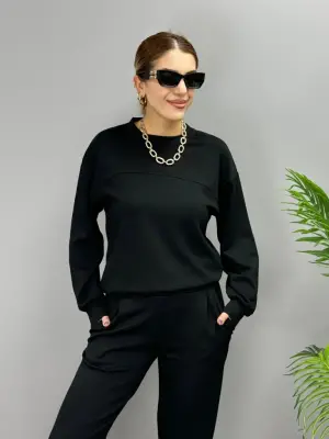 Kadın Uzun Kollu Bisiklet Yaka Viskon Iki Iplik Bluz Ve Pantolon Ikili Takım