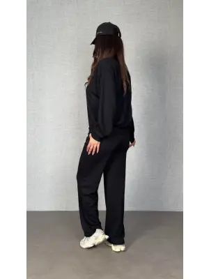 Kadın Uzun Kollu Bisiklet Yaka Viskon Iki Iplik Bluz Ve Pantolon Ikili Takım