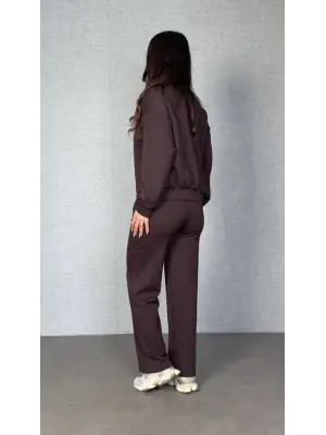 Kadın Uzun Kollu Bisiklet Yaka Viskon Iki Iplik Bluz Ve Pantolon Ikili Takım