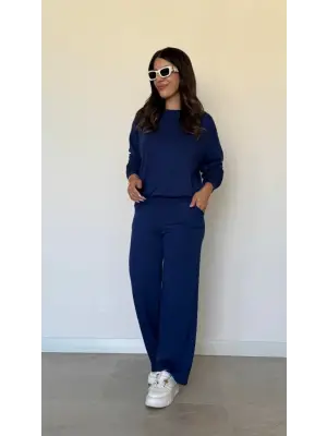 Kadın Uzun Kollu Bisiklet Yaka Viskon Iki Iplik Bluz Ve Pantolon Ikili Takım