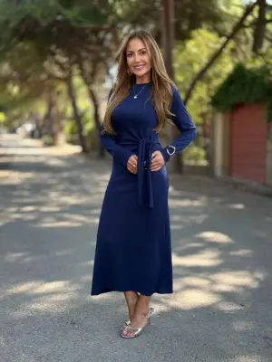 Trend Yandan Bağlamalı Uzun Modal Elbise