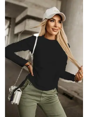 Kadın Uzun Kollu Bisiklet Yaka Yanları Ve Kolları Büzgülü Kadife Bluz