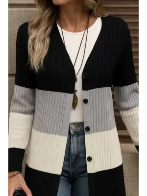 Kadın Uzun Kollu çok Renkli önden Düğmeli Uzun Ceket