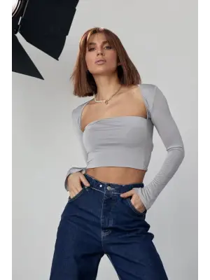 Omarı Modern Crop Bluz - Taş