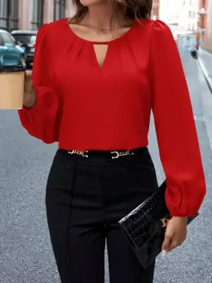 Kadın Uzun Kollu Damla Detaylı Ithal Krep Bluz