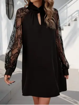 Kadın Uzun Kollu Damla Detaylı Sandy Mini Elbise