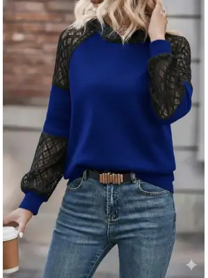 Kadın Uzun Kollu Dantelli Kapşonlu Viskon Iki Iplik Bluz
