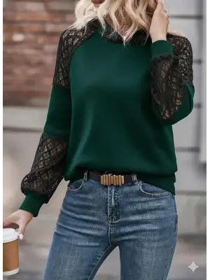 Kadın Uzun Kollu Dantelli Kapşonlu Viskon Iki Iplik Bluz