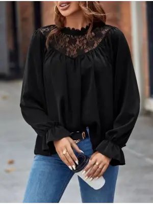 Kadın Uzun Kollu Dantelli Salaş Sandy Bluz