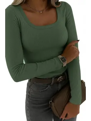 Kadın Uzun Kollu Derin Yuvarlak Yaka Kaşkorse Bluz