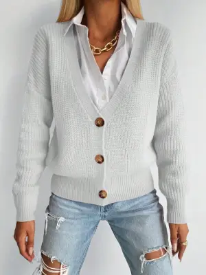 Kadın Uzun Kollu Düğme Detay Triko Bluz