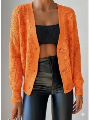 Kadın Uzun Kollu Düğme Detay Triko Bluz