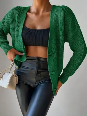 Kadın Uzun Kollu Düğme Detay Triko Hırka