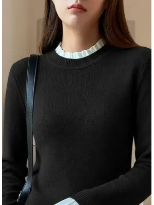 Kadın Uzun Kollu Fırfırlı Yakalı Triko Bluz