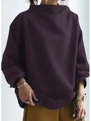 Kadın Uzun Kollu Geniş Balıkçı Yaka Modal Mürdüm Bluz