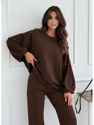 Kadın Uzun Kollu Geniş Kesim Modal Bluz Ve Pantolon Ikili Takım