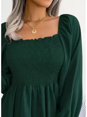 Kadın Uzun Kollu Geometrik Yakalı Gipe Detaylı Krep Bluz