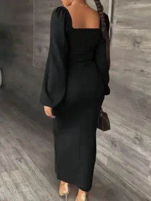 Modern Yandan Yırtmaçlı Janjan Krep Elbise