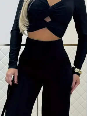 Şık Kadın Krep Bluz Ve Pantolon Takım