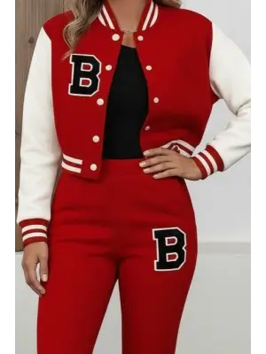 Kadın Uzun Kollu Hakim Yaka önden Düğmeli Ceket Pantolon şardonlu Iki Iplik Ikili Takım