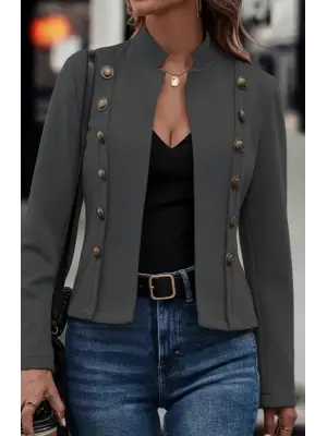 Kadın Uzun Kollu Hakim Yaka Yanlardan Düğmeli Kısa Süet Ceket