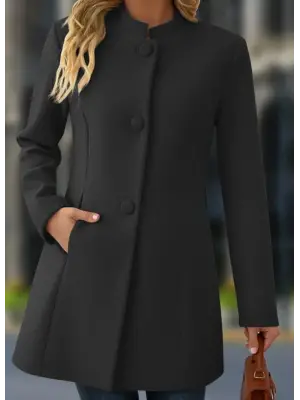 Kadın Uzun Kollu Hakim Yakalı önden Düğmeli Cep Detaylı Kısa Kaşe Kaban