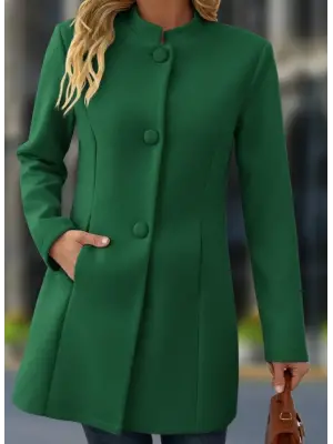 Kadın Uzun Kollu Hakim Yakalı önden Düğmeli Cep Detaylı Kısa Taba Kaşe Kaban