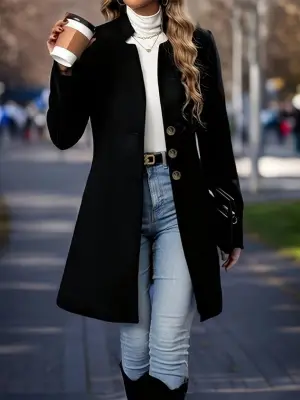 Kadın Uzun Kollu Hakim Yakalı önden Düğmeli Ithal Kaşe Astarsız Kısa Kaban