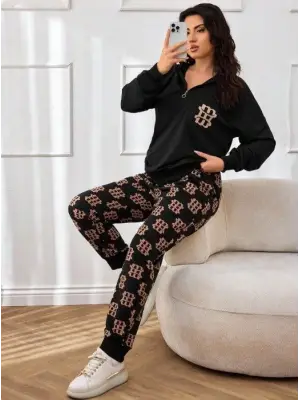 Kadın Uzun Kollu Iki Iplik Kumaş Fermuar Ve Cep Detay Kapüşonlu Ikili Takım