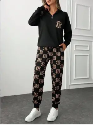 Kadın Uzun Kollu Iki Iplik Kumaş Fermuar Ve Cep Detay Kapüşonlu Ikili Takım