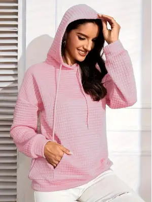 Kadın Uzun Kollu Kapşonlu Bağcıklı Cepli Capitone Sweatshirt