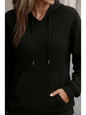 Kadın Uzun Kollu Kapşonlu Bağcıklı Cepli Capitone Sweatshirt