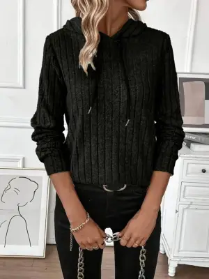 Kadın Uzun Kollu Kapşonlu Bağcıklı şardonlu Kaşkorse Bluz