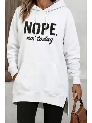 Kadın Uzun Kollu Kapşonlu Bağcıklı Viskon Iki Iplik Sweat