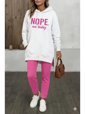 Kadın Uzun Kollu Kapşonlu Bağcıklı Viskon Iki Iplik Sweat